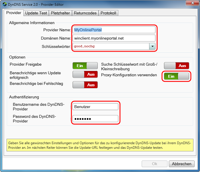DynDNS Service Provider Tab